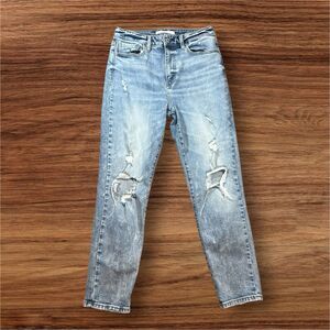 Eunina Tobi Super High Rise Mom Jean Blue Distressed Stretch Denim Women Size 9